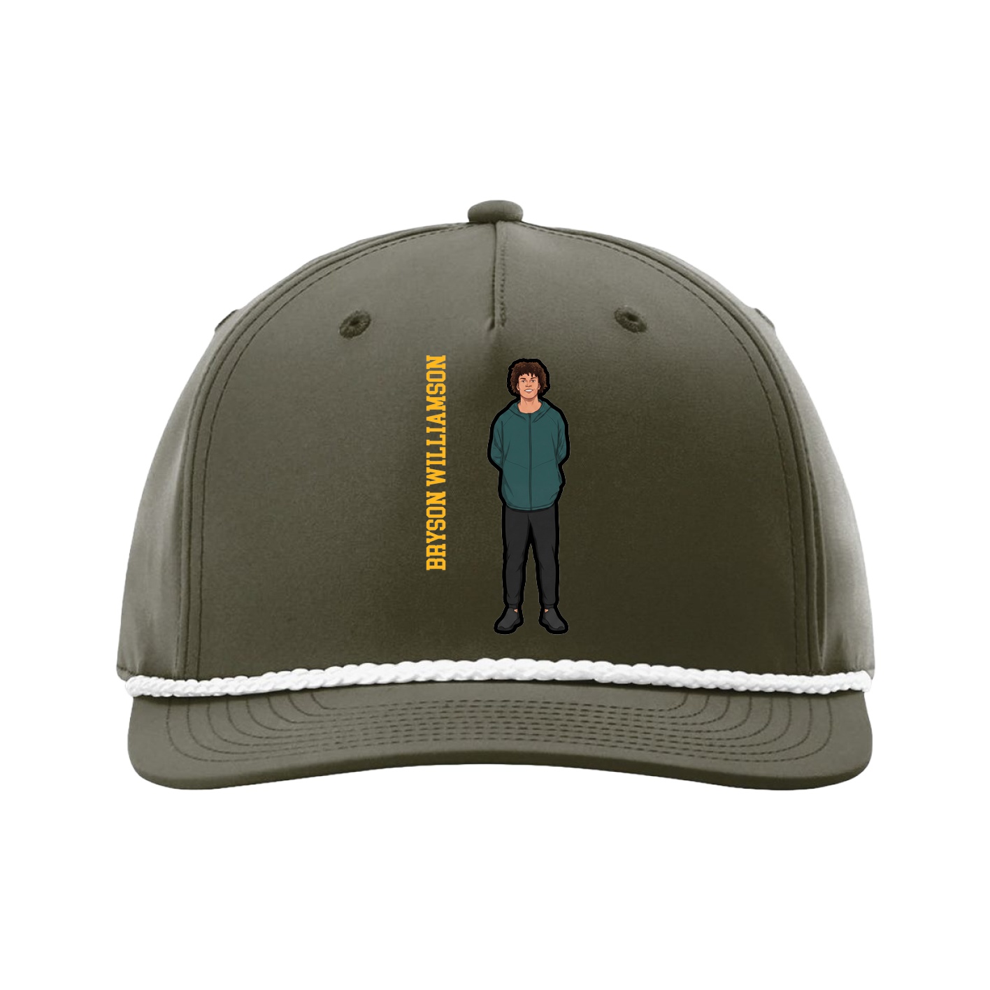 Five-Panel Classic Rope Cap — Name Vertical in Green