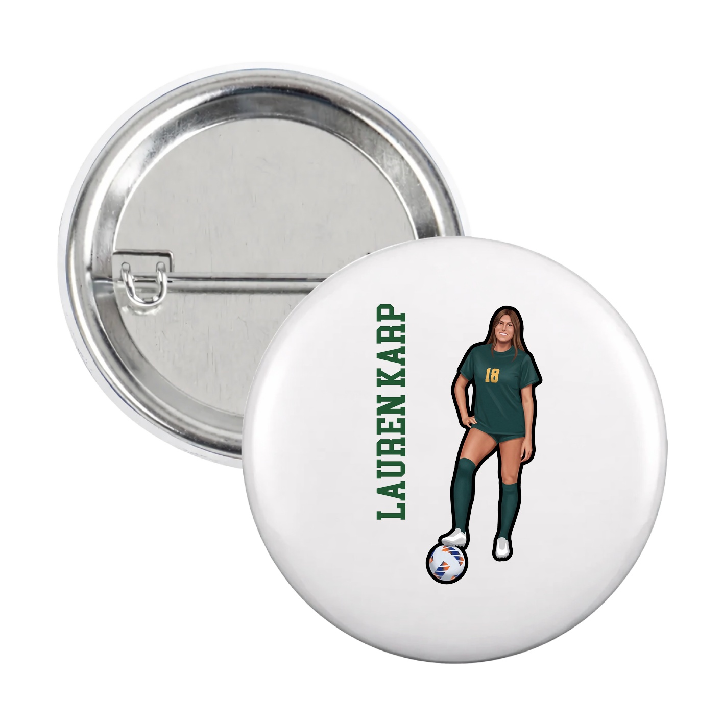 Game Day Button — Name Vertical in White