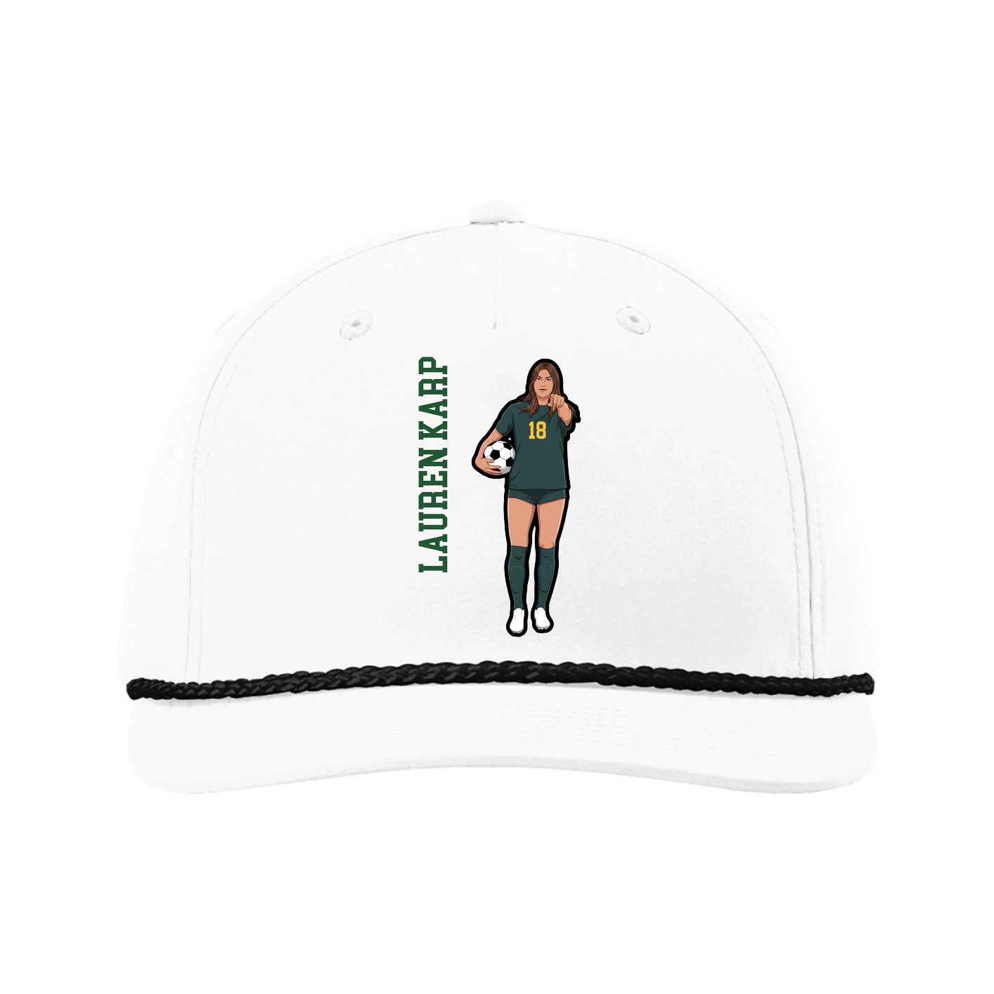 Five-Panel Classic Rope Cap — Name Vertical in White