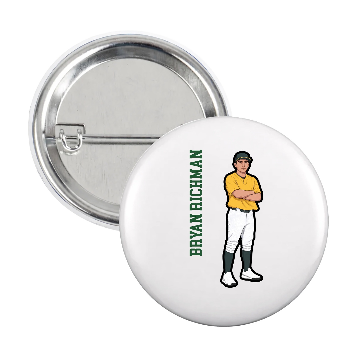 Game Day Button — Name Vertical in White