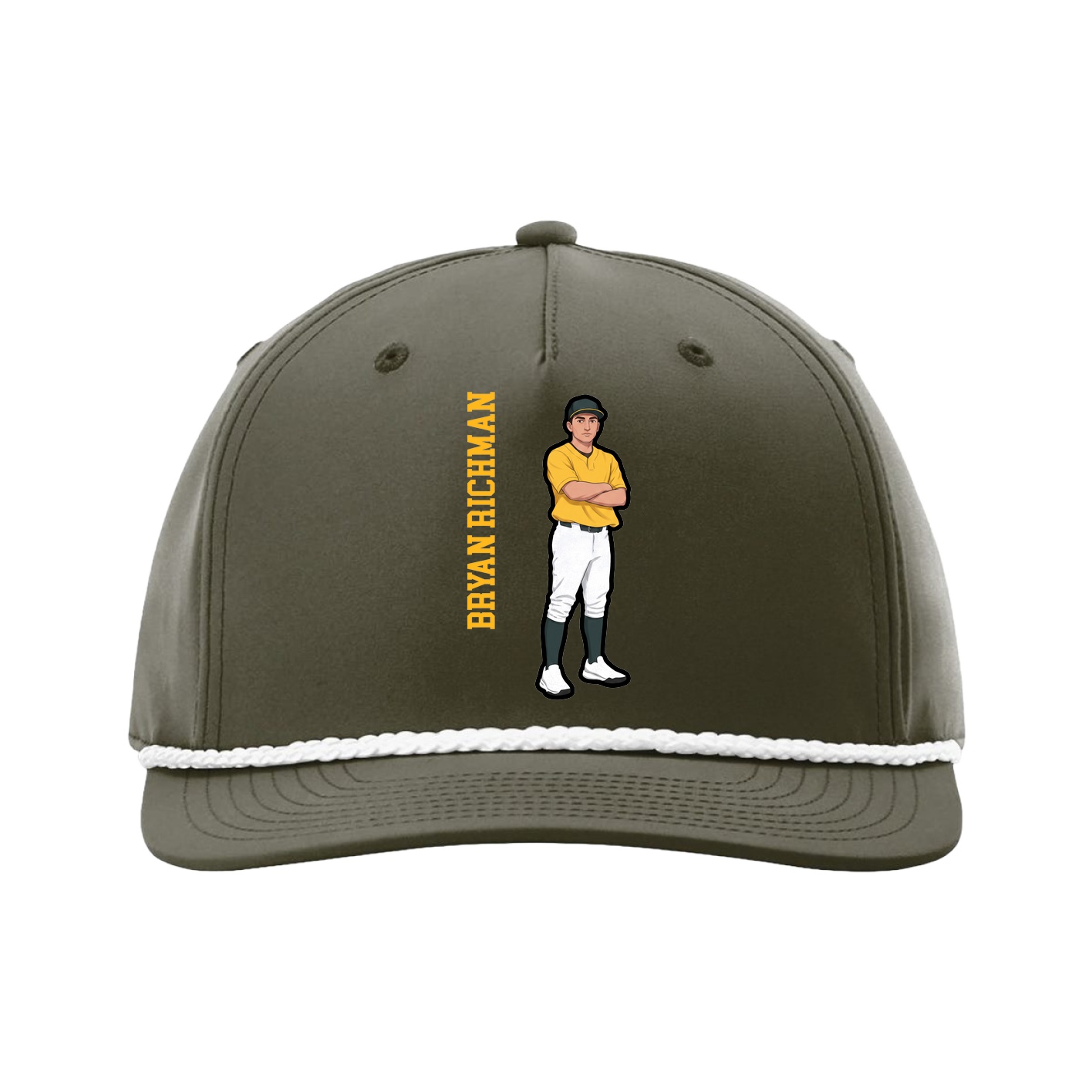 Five-Panel Classic Rope Cap — Name Vertical in Green