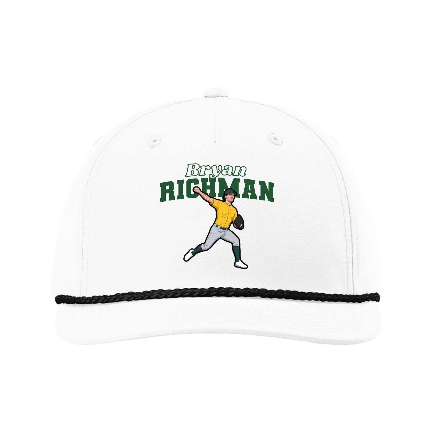 Five-Panel Classic Rope Cap — Name Arch in White