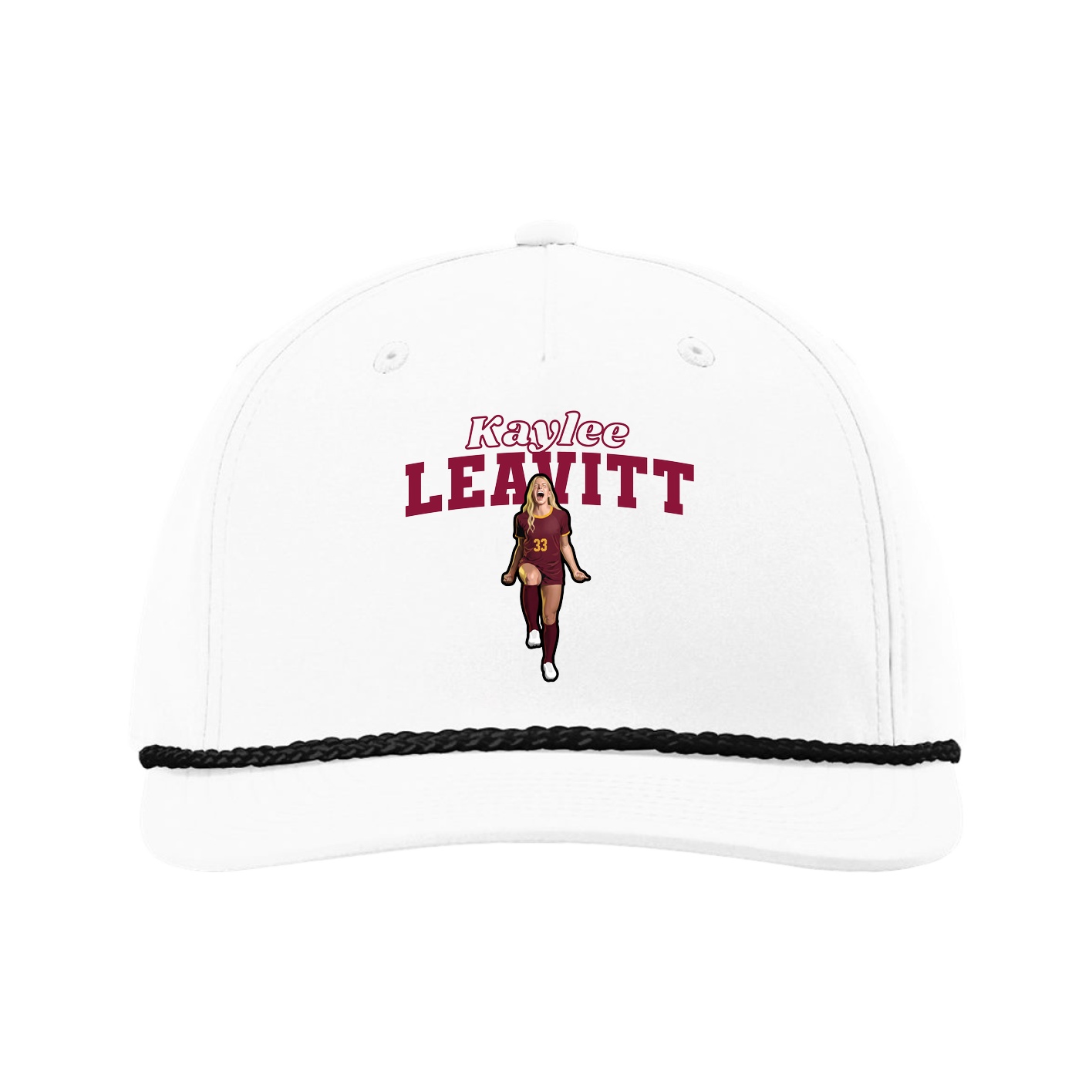 Five-Panel Classic Rope Cap — Name Arch in White
