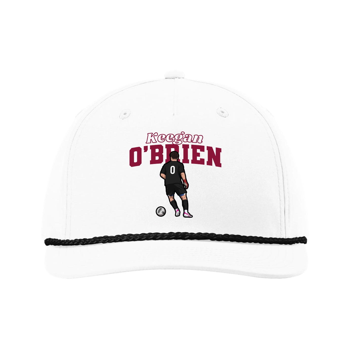 Five-Panel Classic Rope Cap — Name Arch in White
