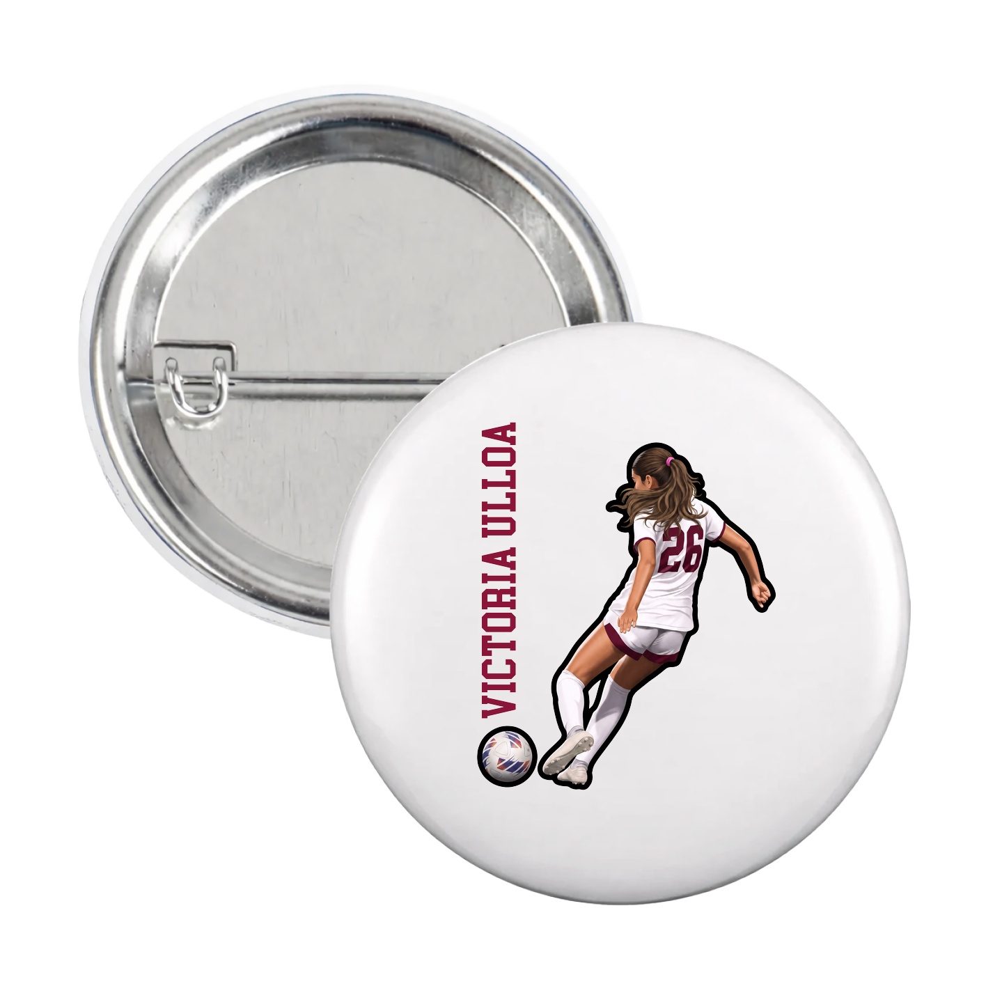 Game Day Button — Name Vertical in White
