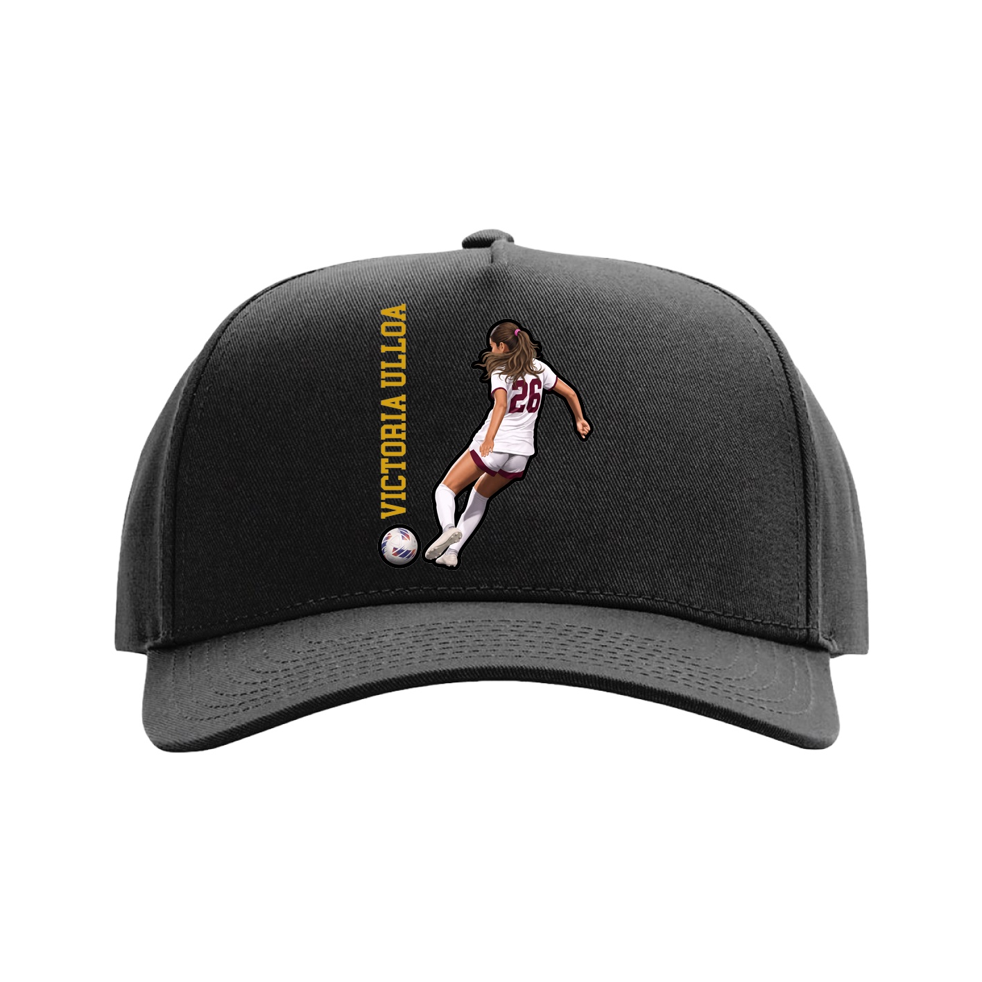 Full Fabric Five-Panel Champ Cap — Name Vertical in Black