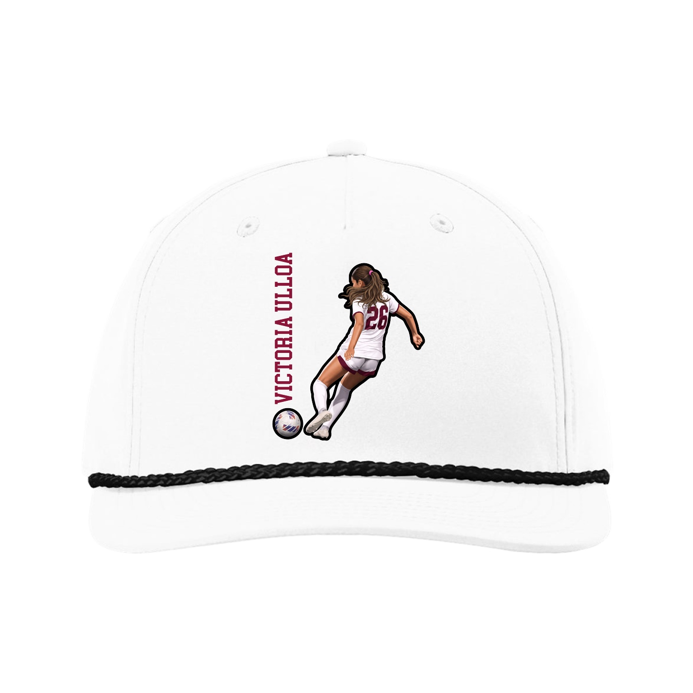 Five-Panel Classic Rope Cap — Name Vertical in White