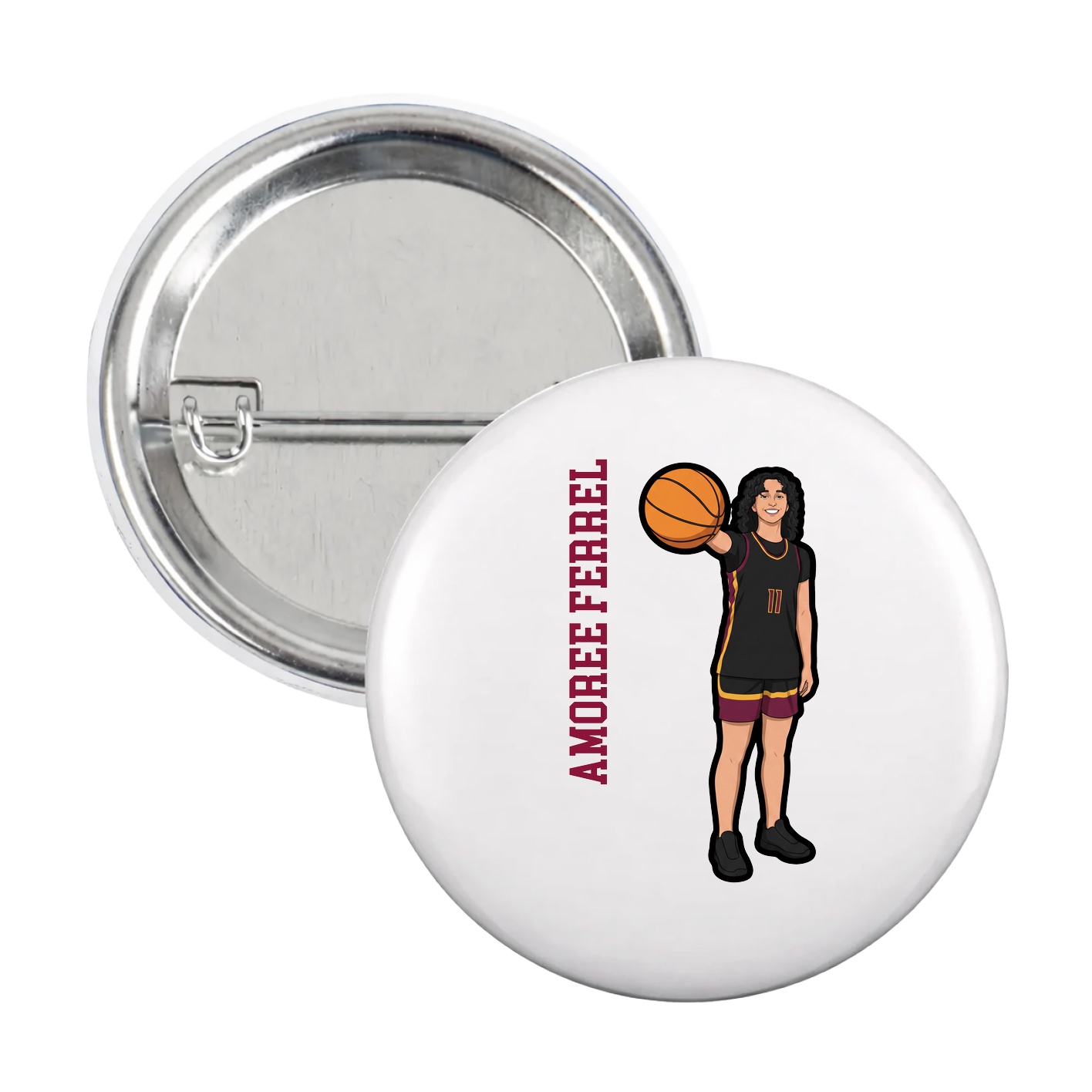 Game Day Button — Name Vertical in White