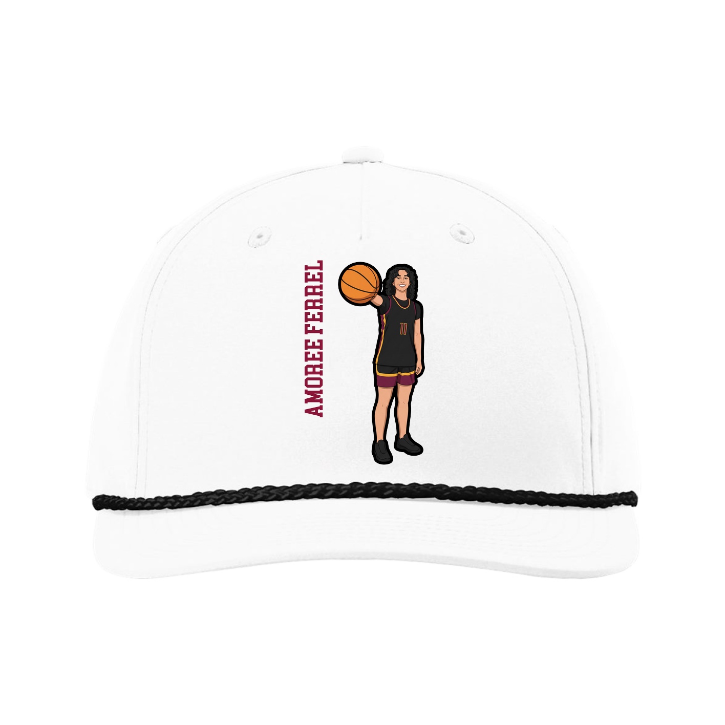 Five-Panel Classic Rope Cap — Name Vertical in White