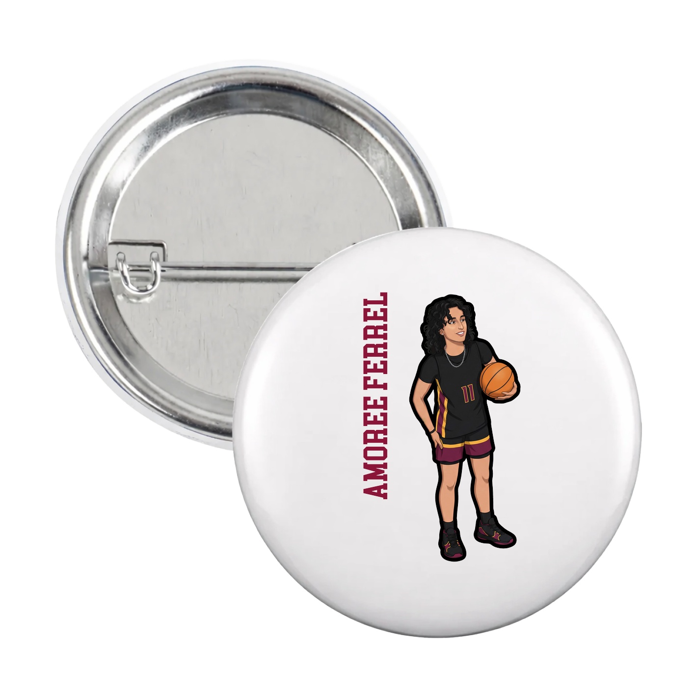 Game Day Button — Name Vertical in White