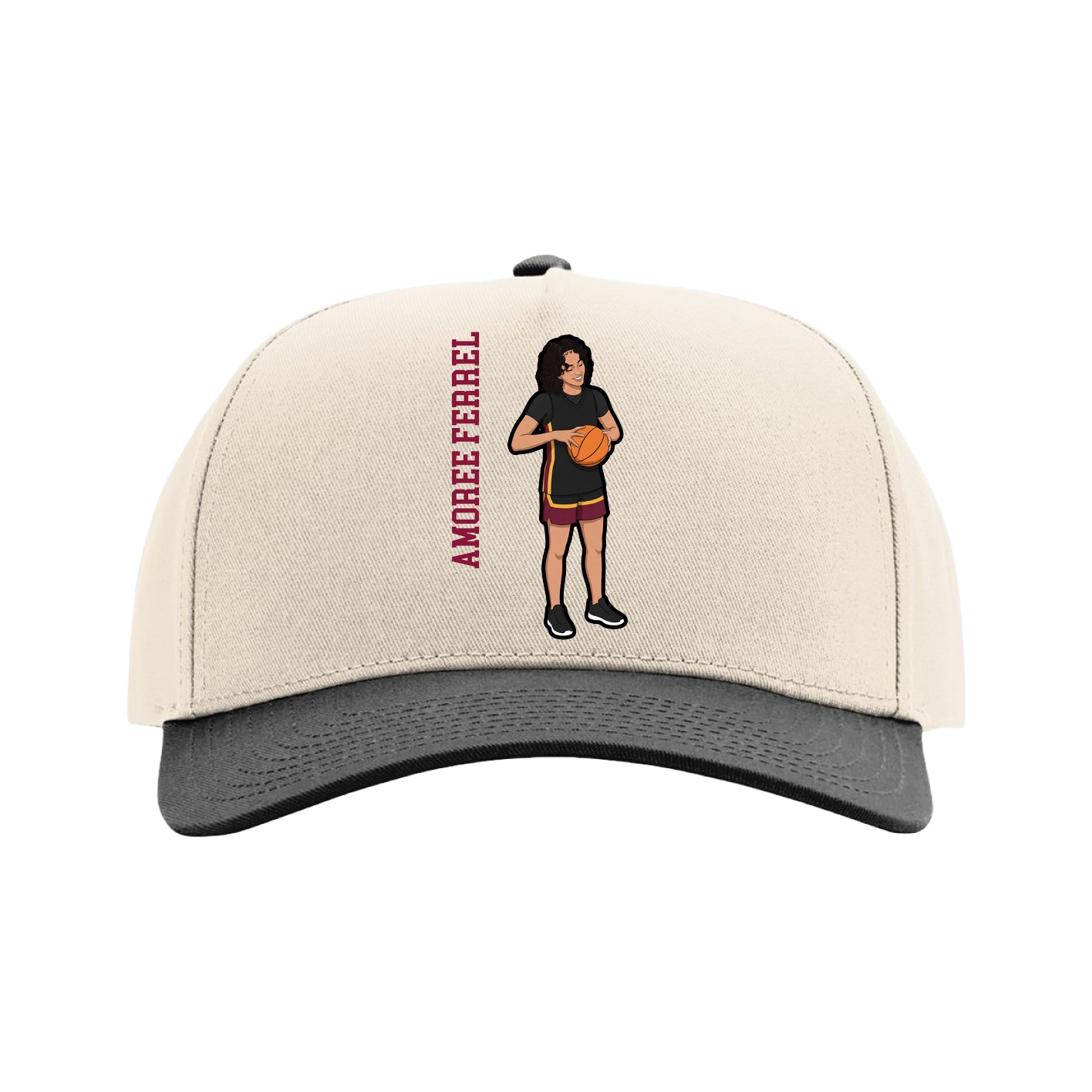Full Fabric Five-Panel Champ Cap — Name Vertical in Cream/Black
