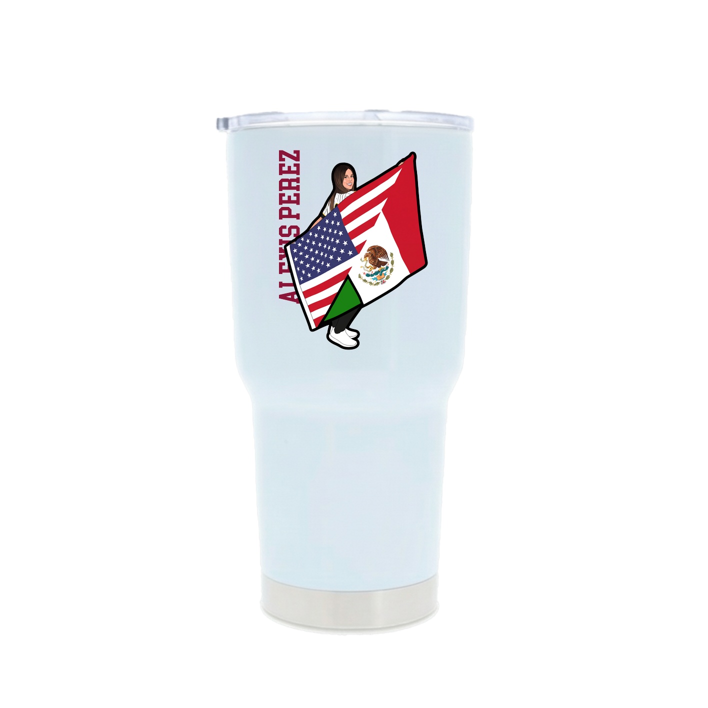 30oz Stainless Steel Tumbler — Name Vertical in White
