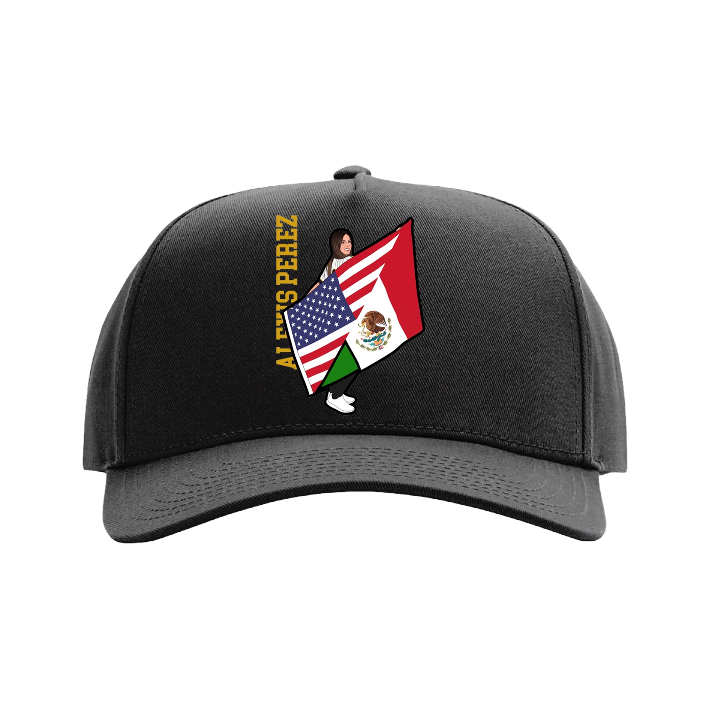 Full Fabric Five-Panel Champ Cap — Name Vertical in Black