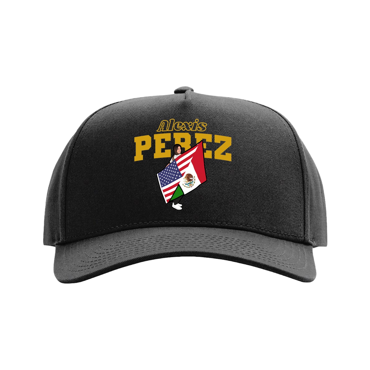 Full Fabric Five-Panel Champ Cap — Name Arch in Black