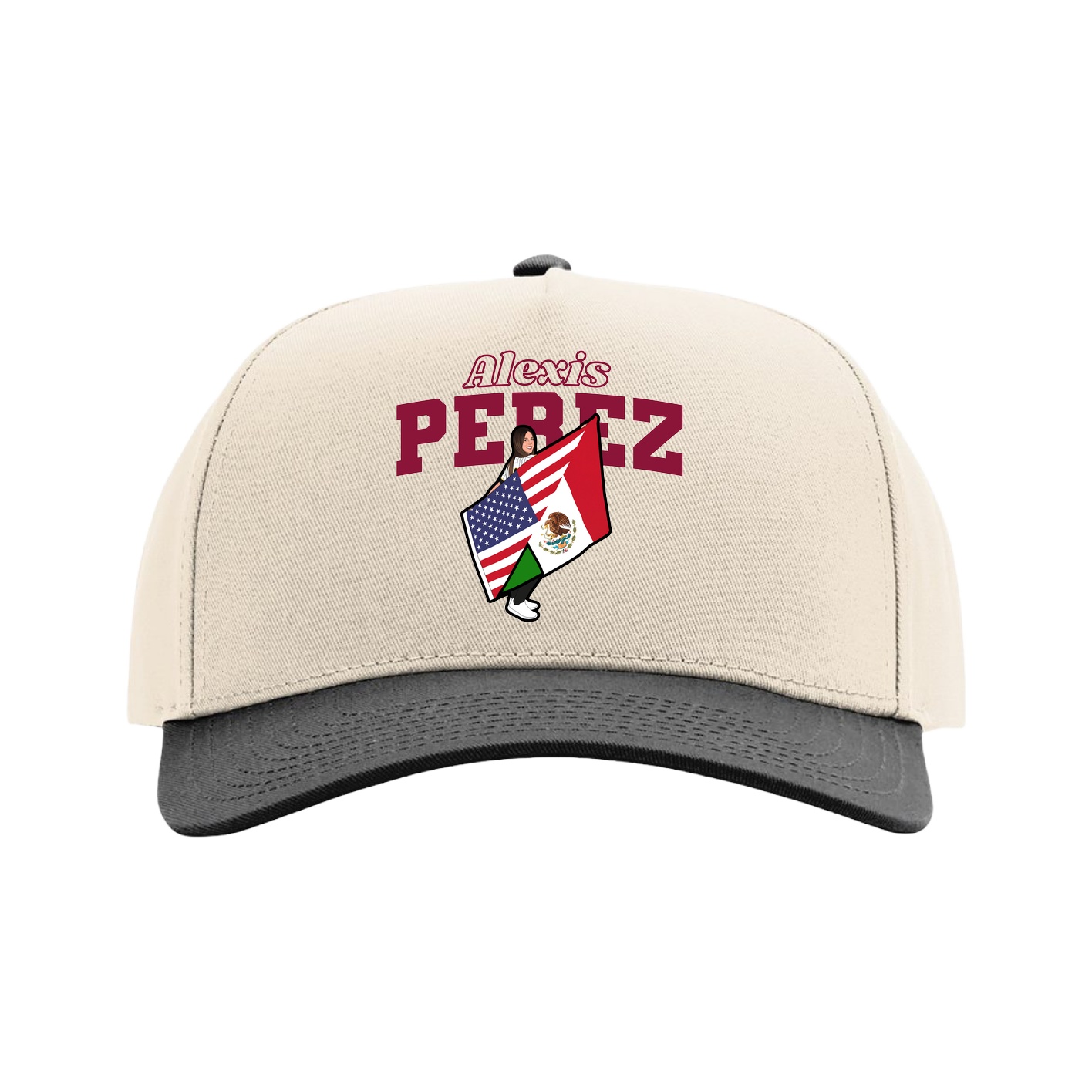 Full Fabric Five-Panel Champ Cap — Name Arch in Cream/Black