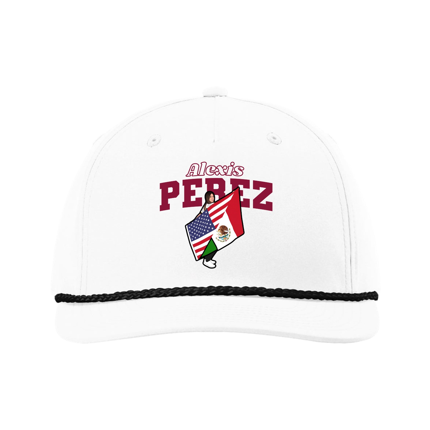Five-Panel Classic Rope Cap — Name Arch in White