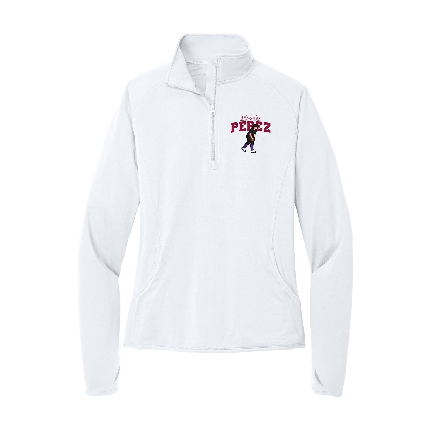 Women's Q-Zip Pullover — Name Arch in White