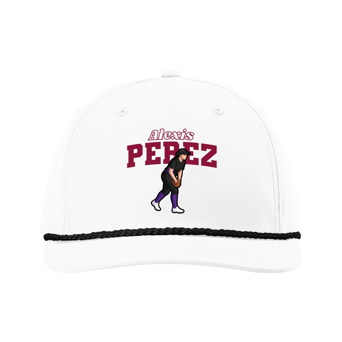 Five-Panel Classic Rope Cap — Name Arch in White