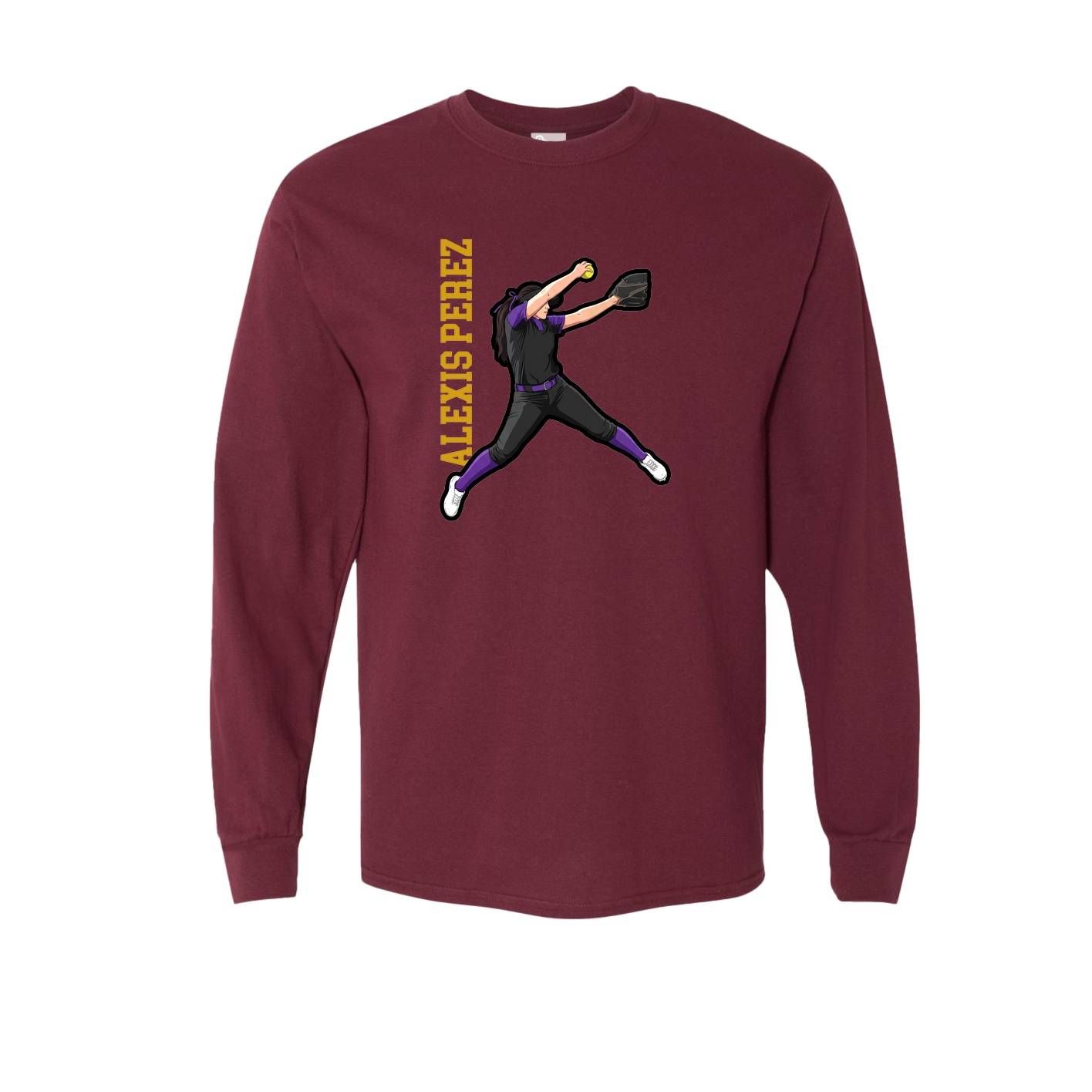 Long Sleeve Tee — Name Vertical in Maroon