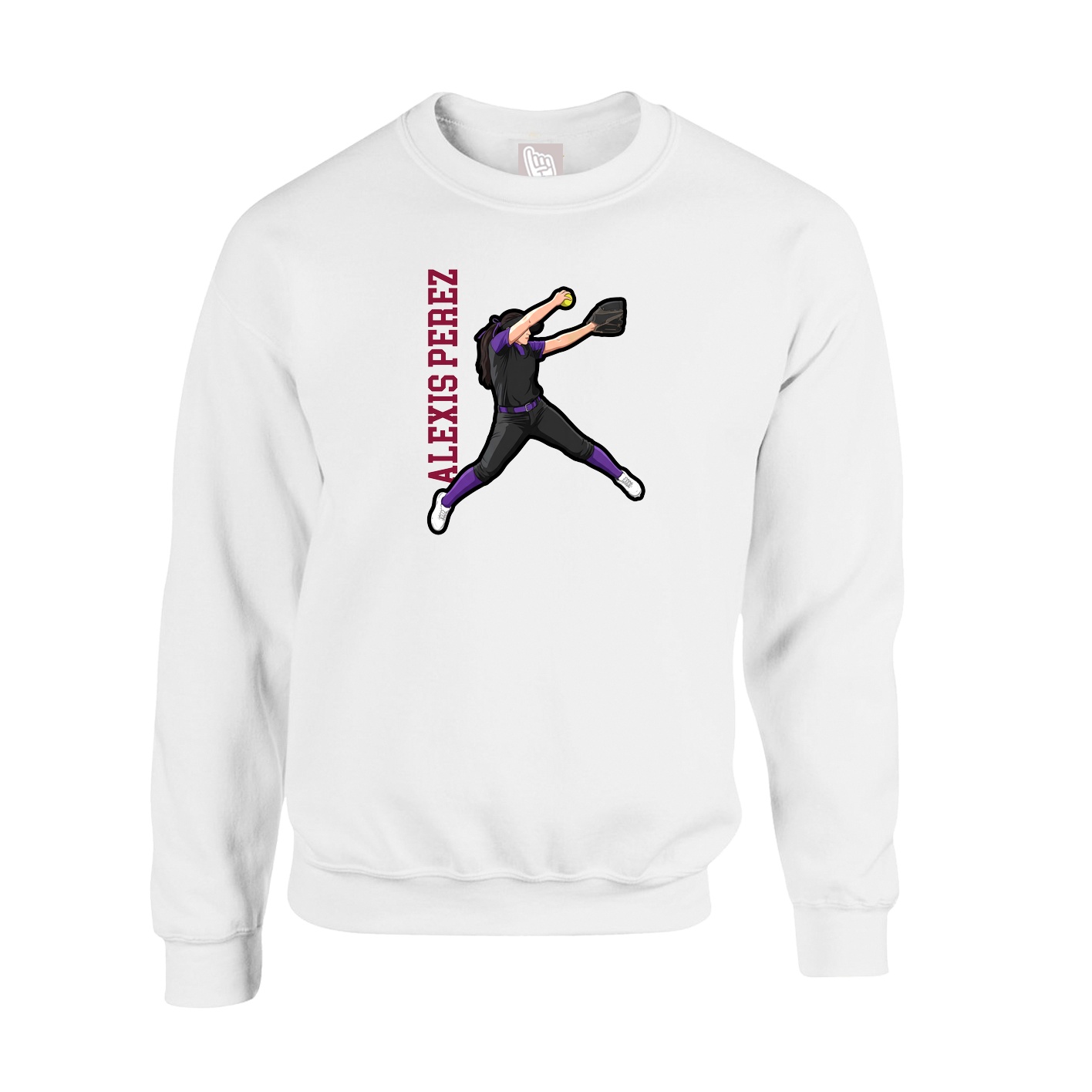 Fleece Crew — Name Vertical in White