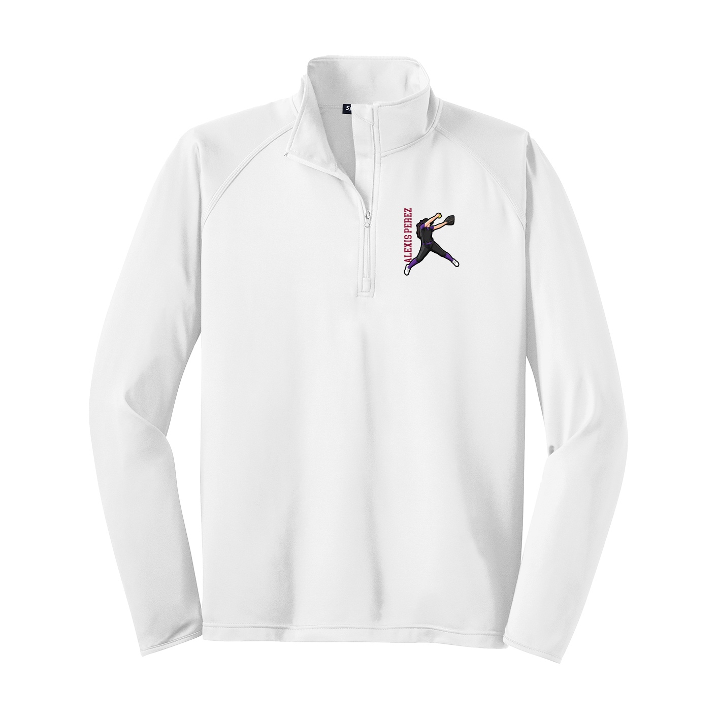 Q-Zip Pullover — Name Vertical in White