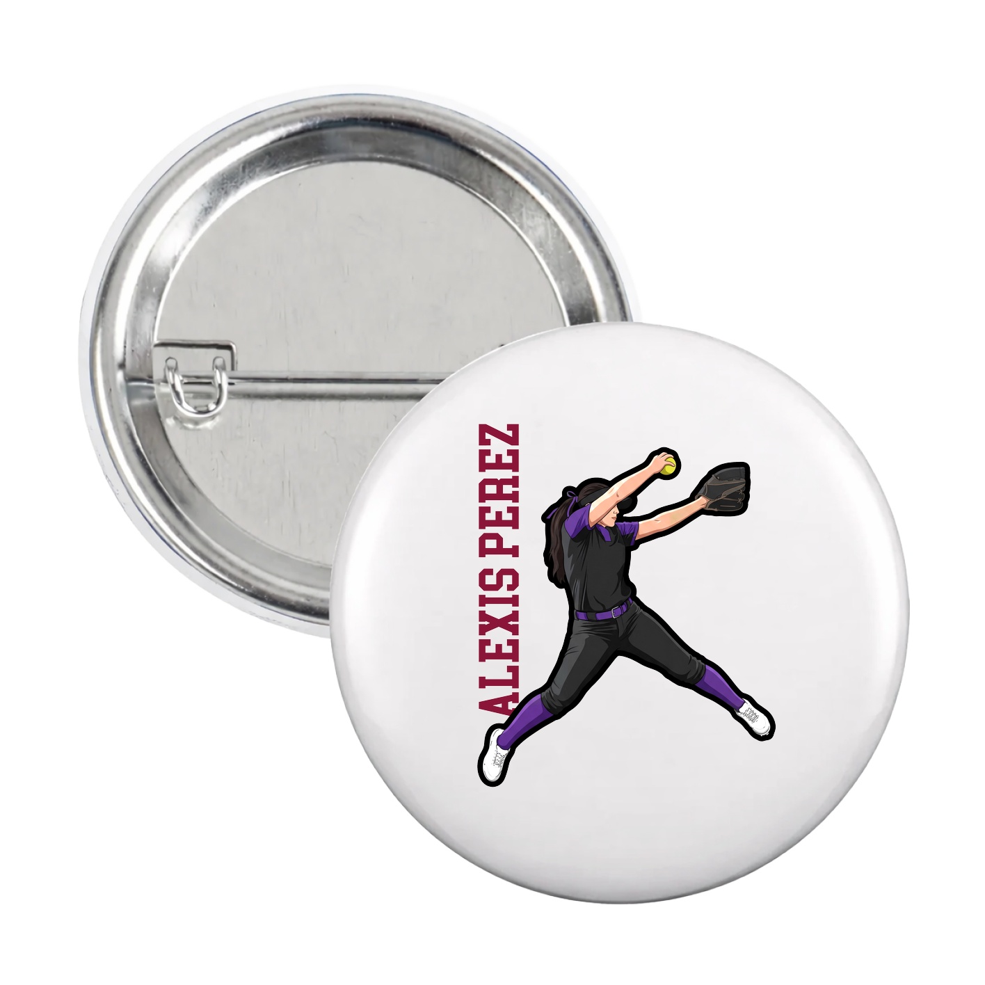 Game Day Button — Name Vertical in White