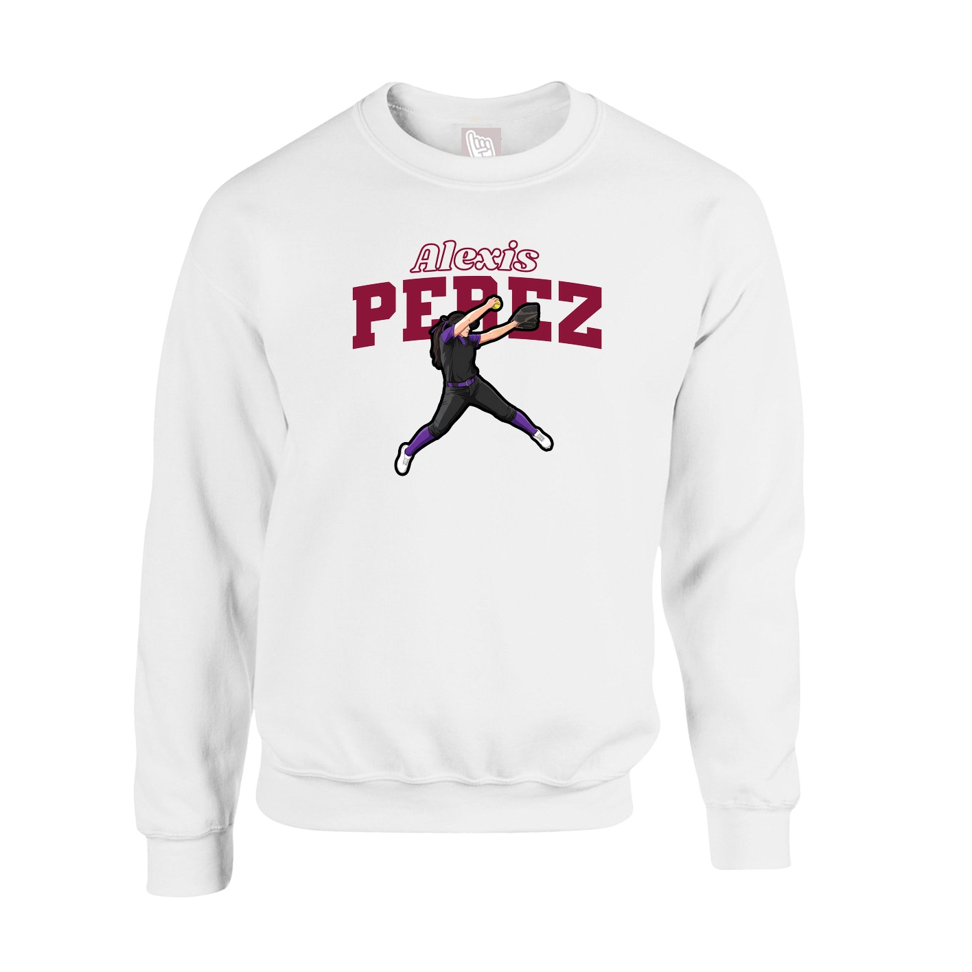 Fleece Crew — Name Arch in White
