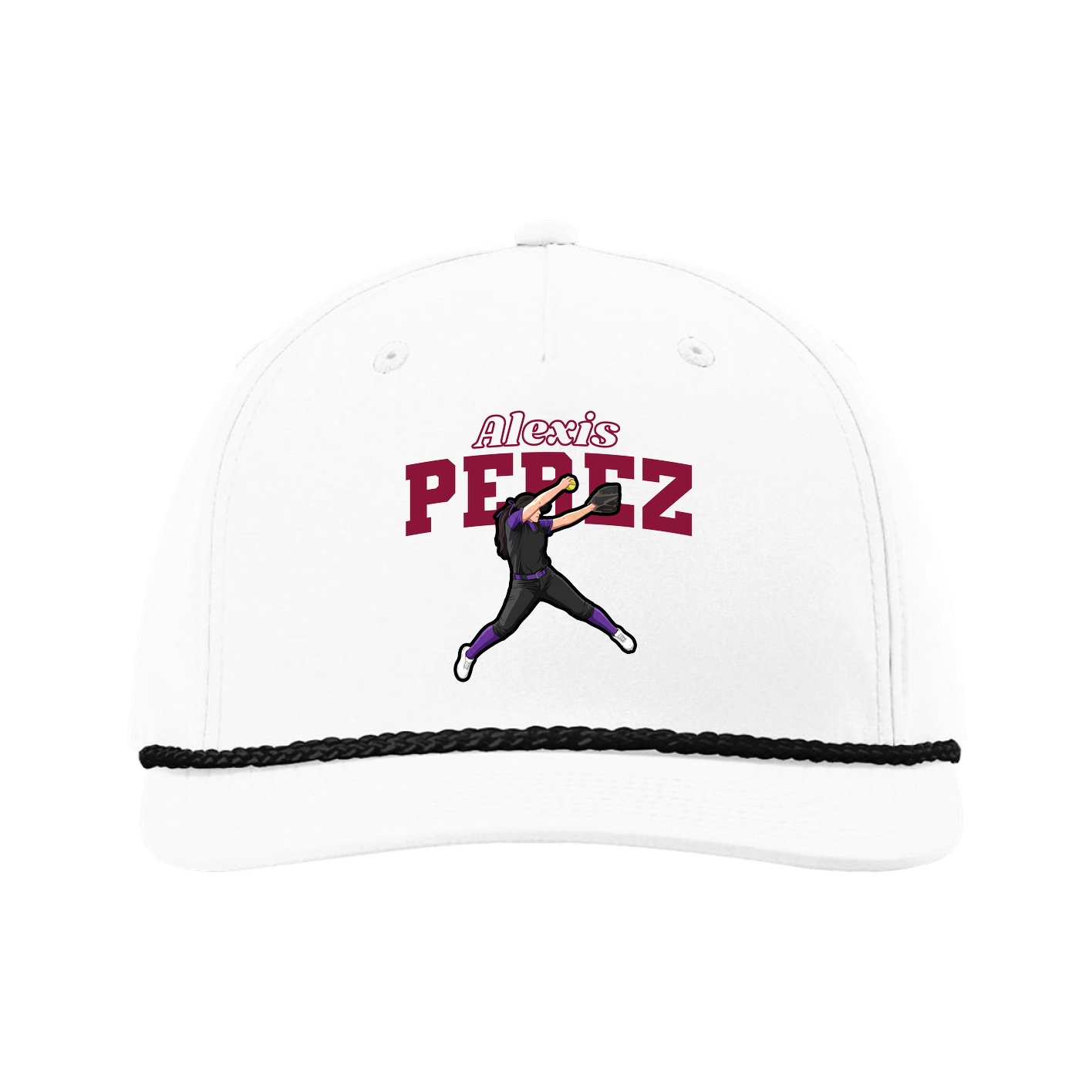 Five-Panel Classic Rope Cap — Name Arch in White