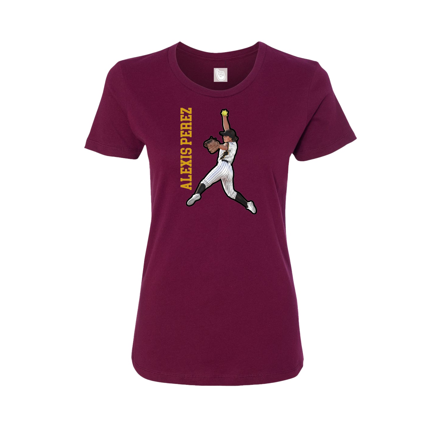 Fitted Women's Tee — Name Vertical in Maroon