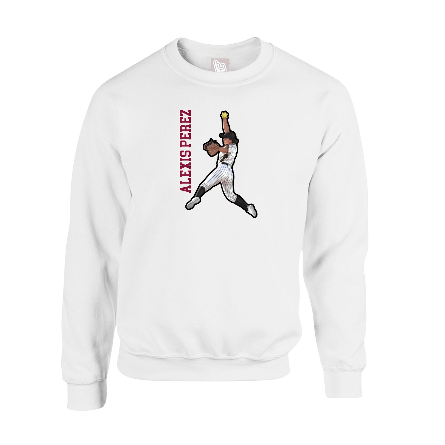 Fleece Crew — Name Vertical in White