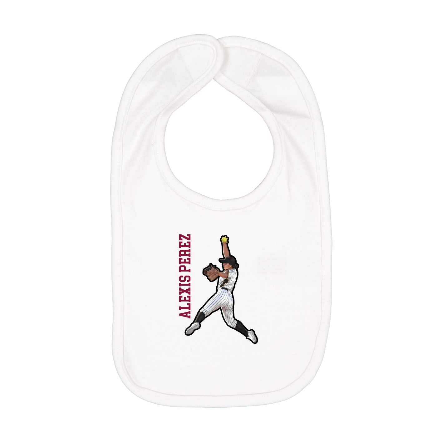 Infant Bib — Name Vertical in White