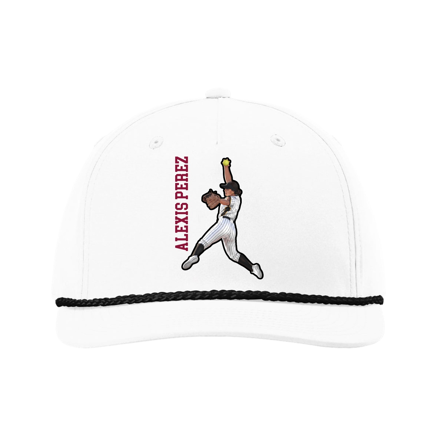 Five-Panel Classic Rope Cap — Name Vertical in White