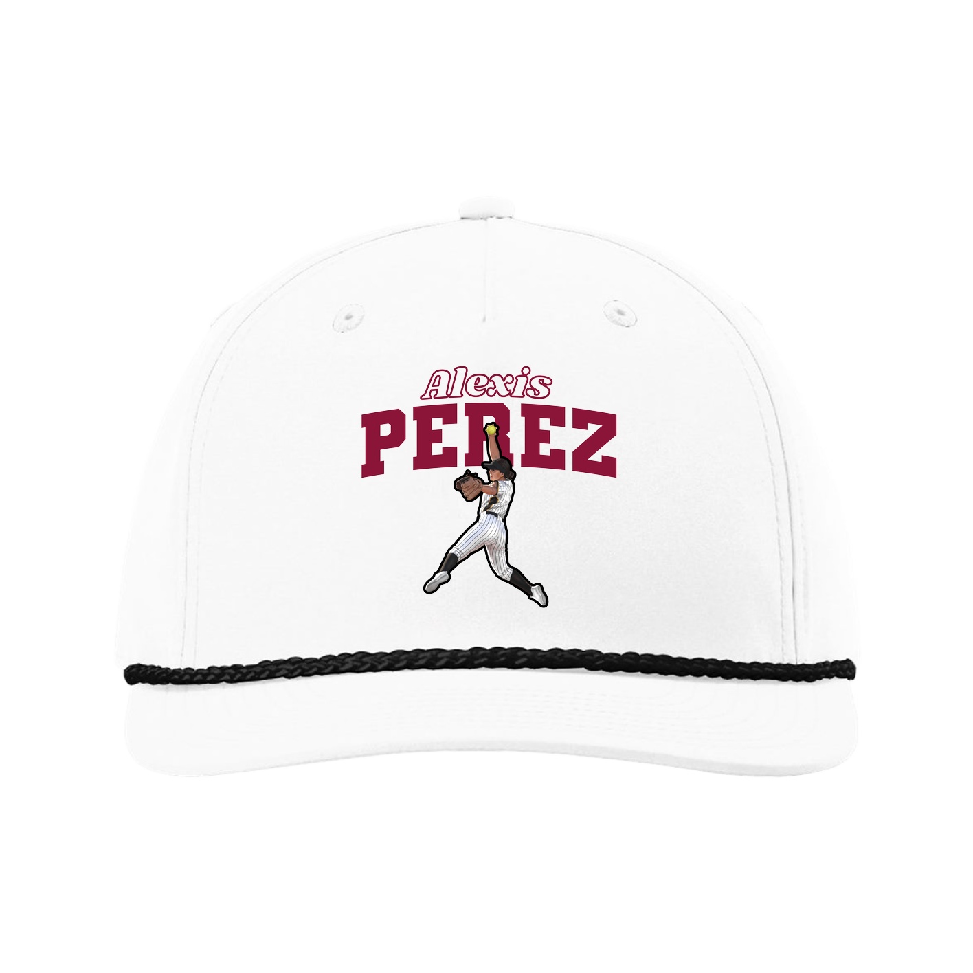Five-Panel Classic Rope Cap — Name Arch in White
