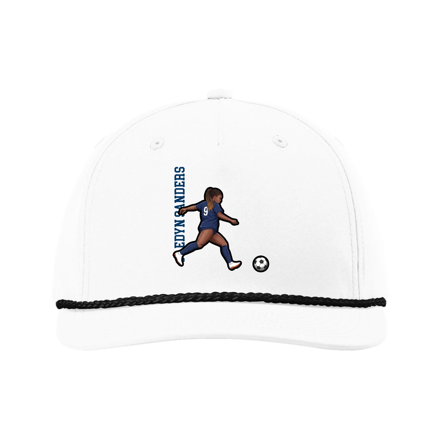 Five-Panel Classic Rope Cap — Name Vertical in White