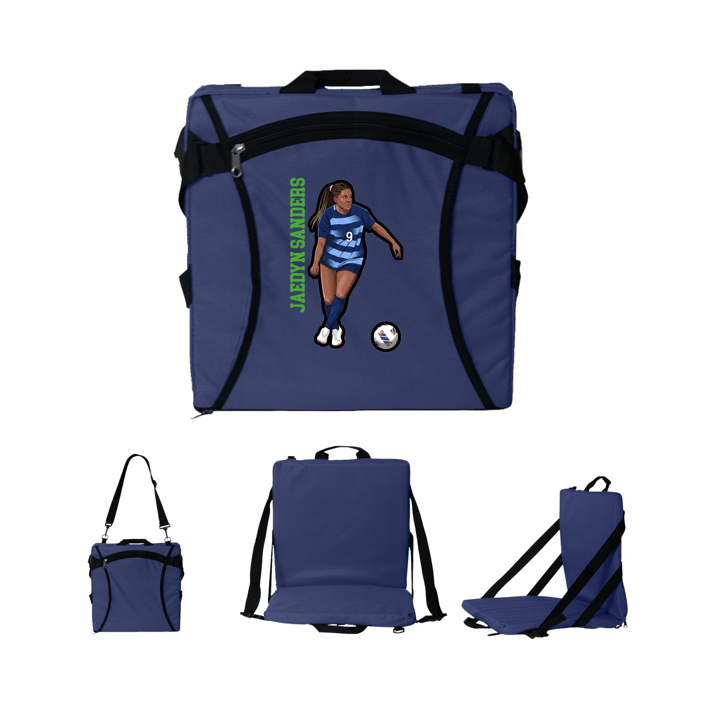 Folding Stadium Seat — Name Vertical in Navy