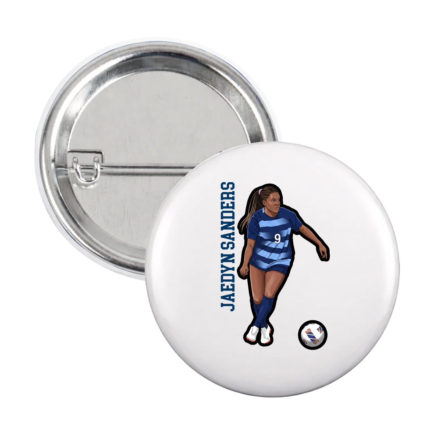 Game Day Button — Name Vertical in White