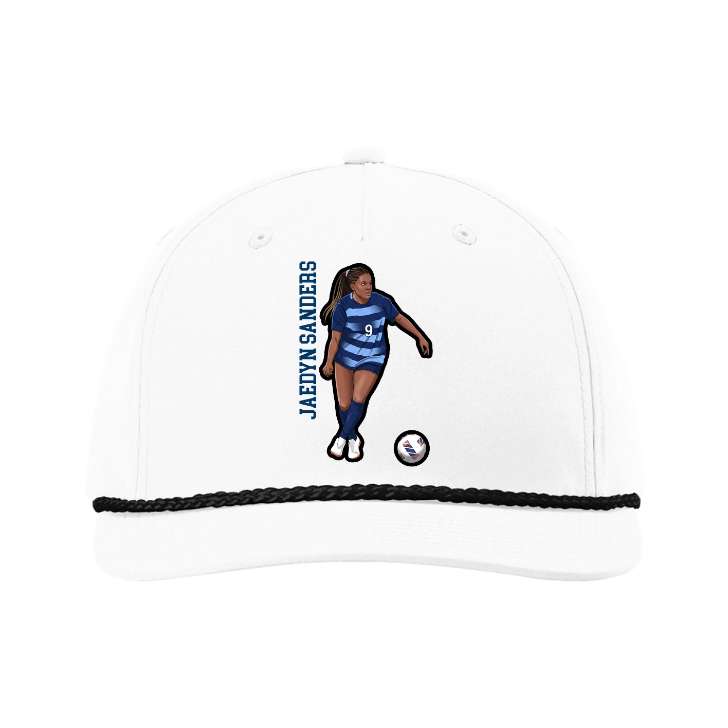Five-Panel Classic Rope Cap — Name Vertical in White