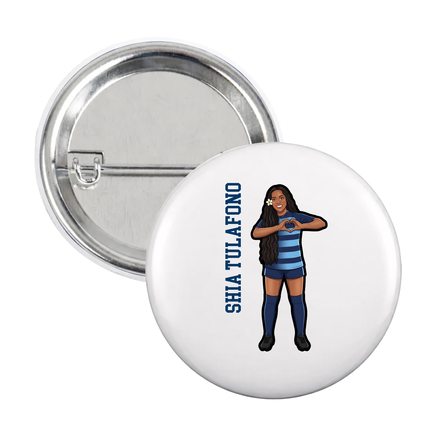 Game Day Button — Name Vertical in White