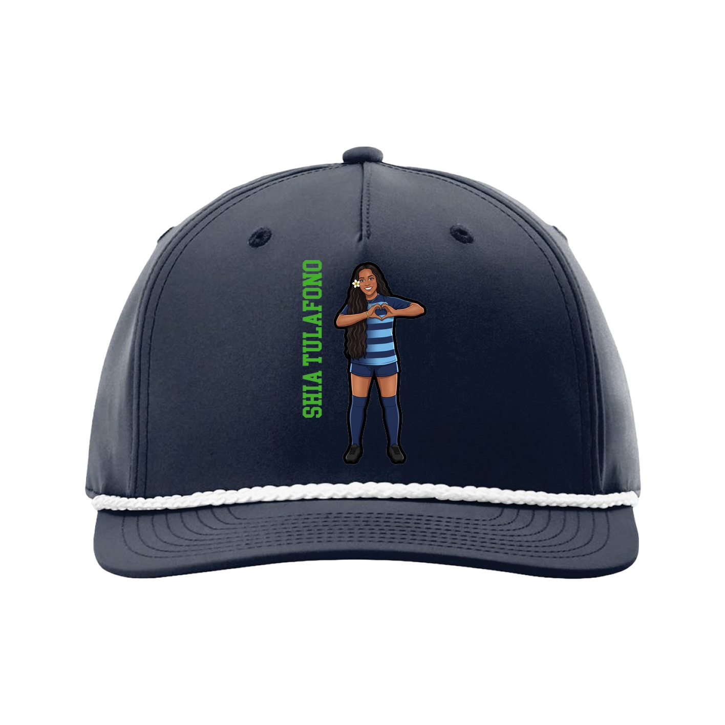 Five-Panel Classic Rope Cap — Name Vertical in Navy