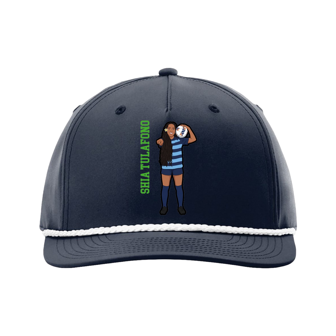 Five-Panel Classic Rope Cap — Name Vertical in Navy