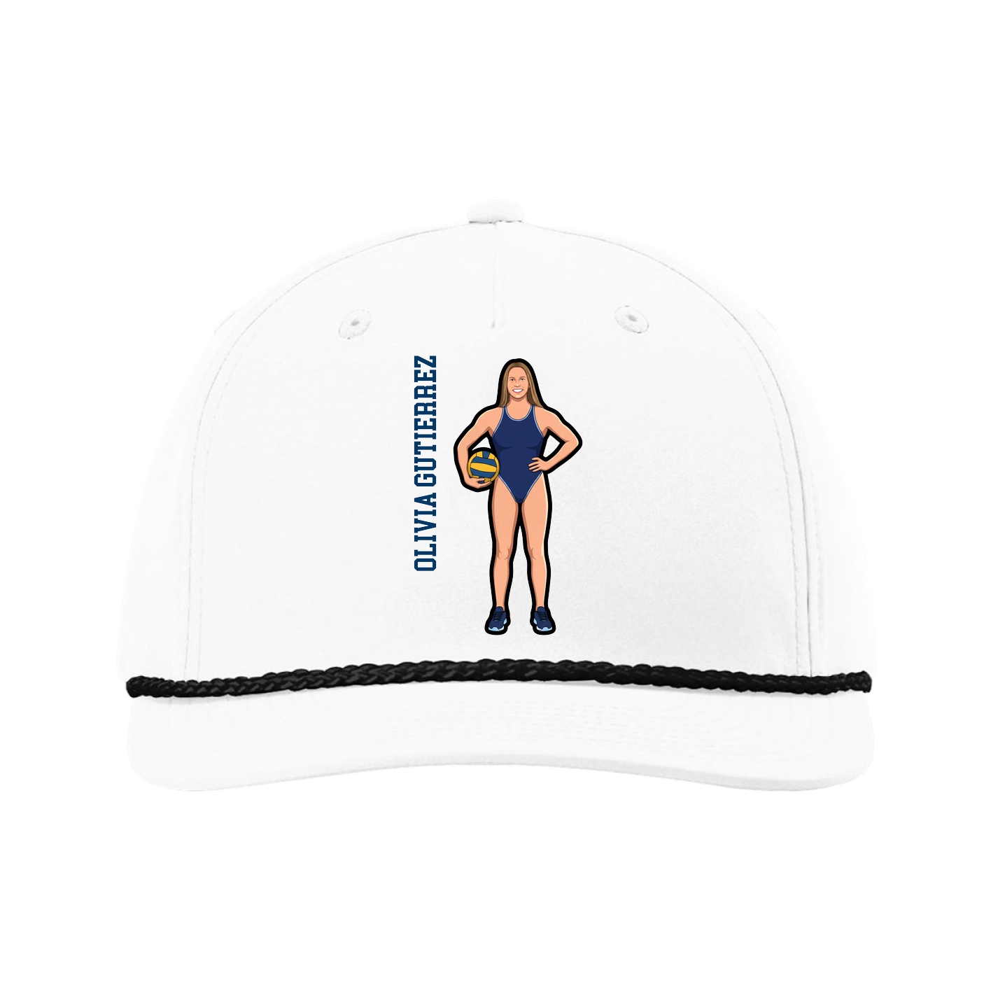 Five-Panel Classic Rope Cap — Name Vertical in White