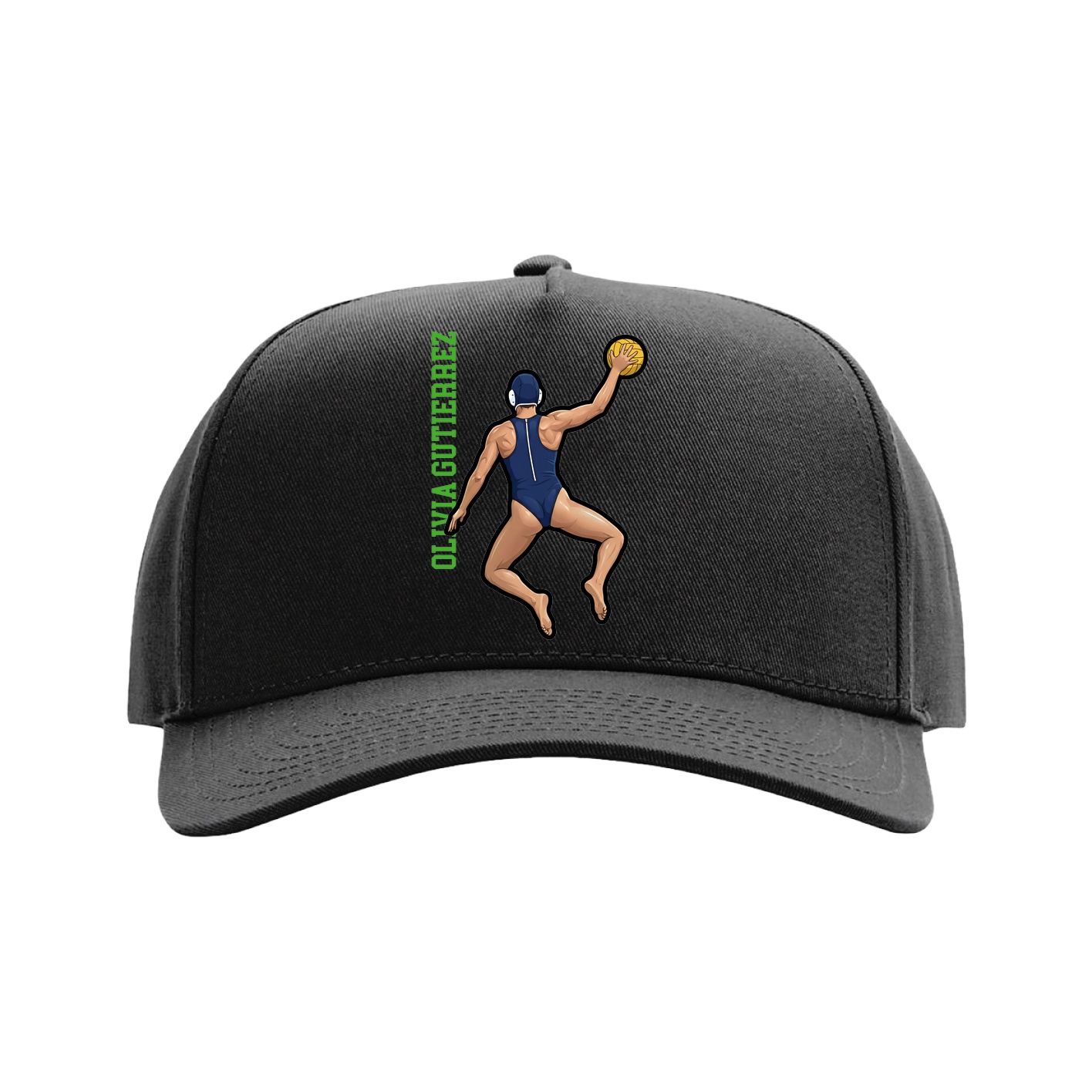 Full Fabric Five-Panel Champ Cap — Name Vertical in Black