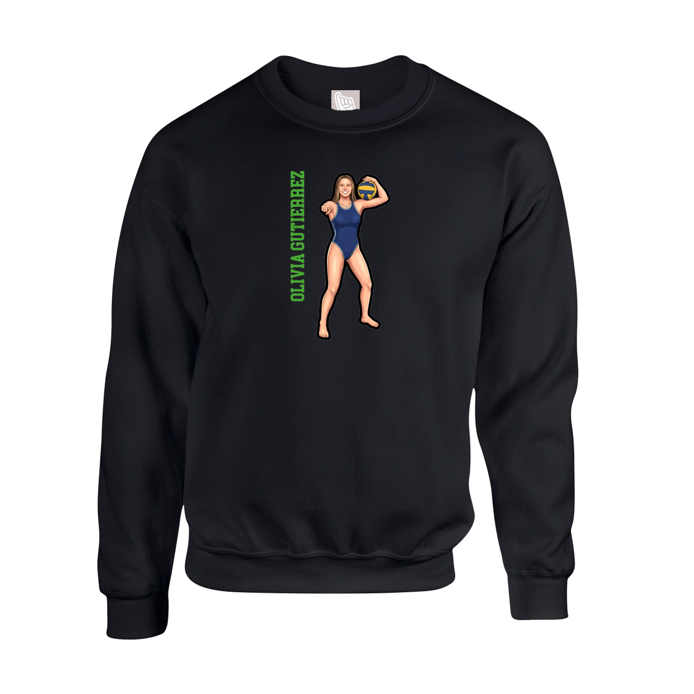 Fleece Crew — Name Vertical in Black