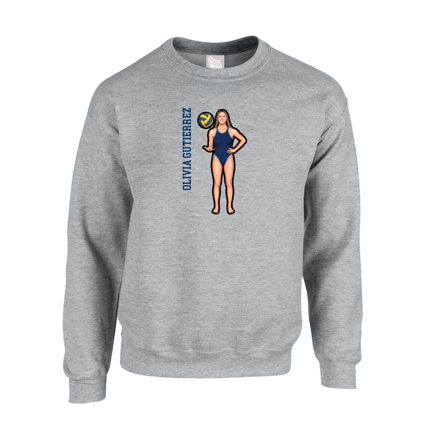 Fleece Crew — Name Vertical in Grey