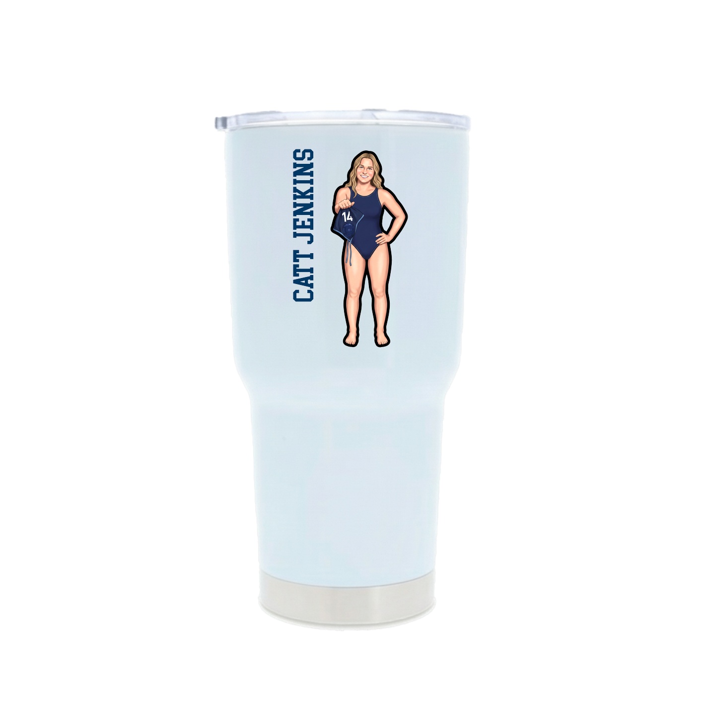 30oz Stainless Steel Tumbler — Name Vertical in White