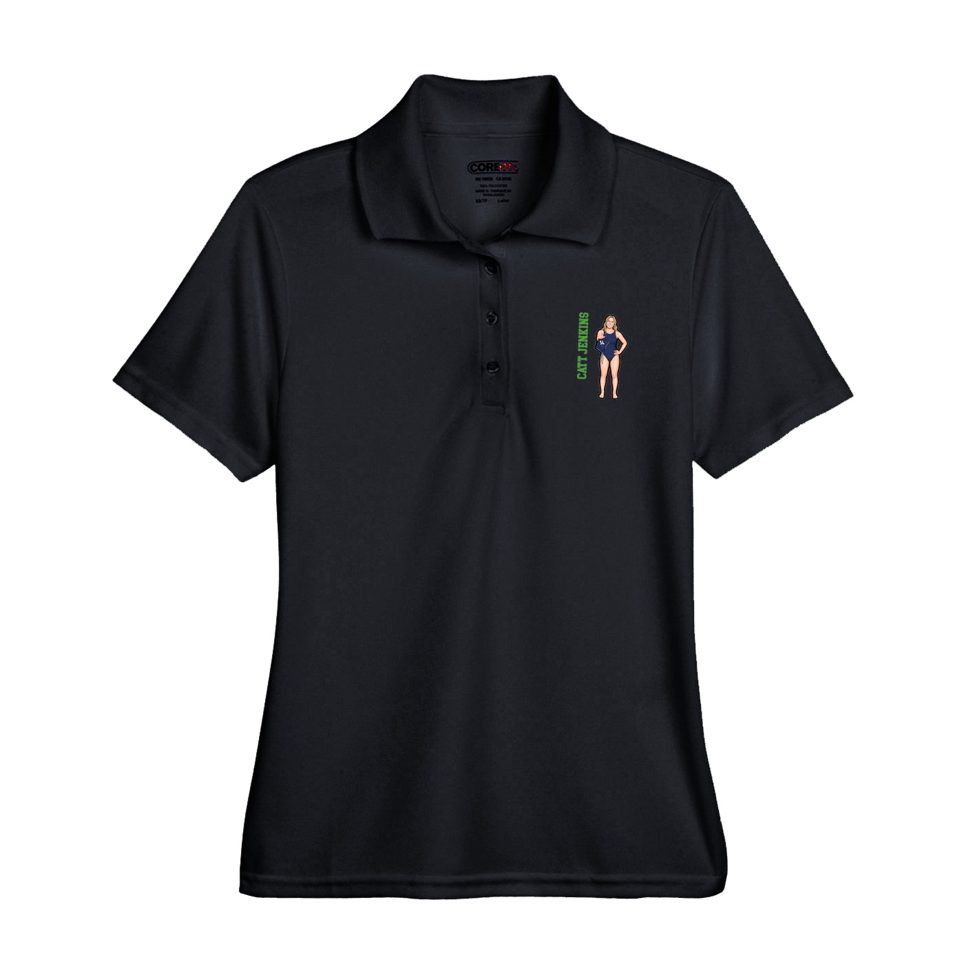 Womens Performance Polo — Name Vertical in Black
