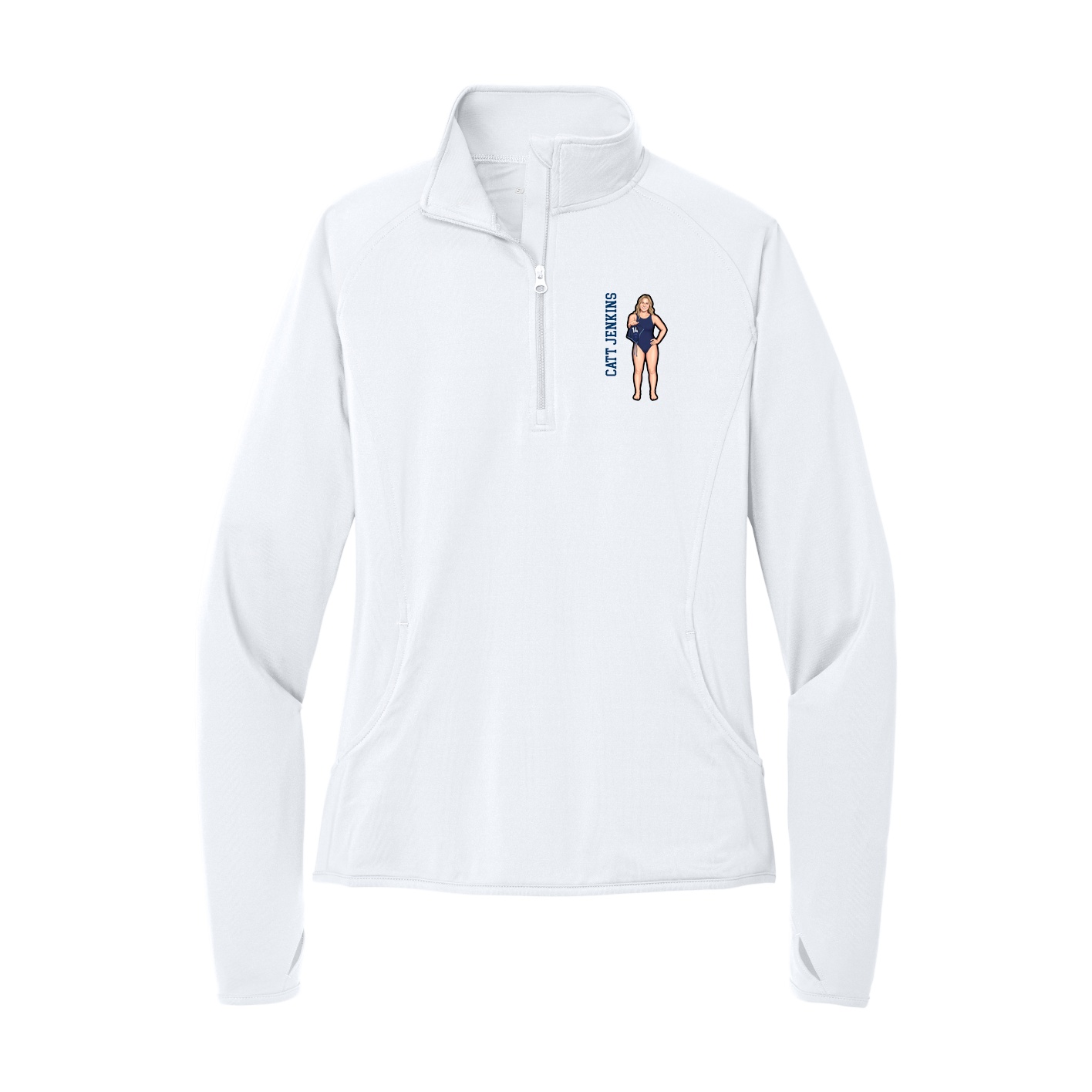 Women's Q-Zip Pullover — Name Vertical in White