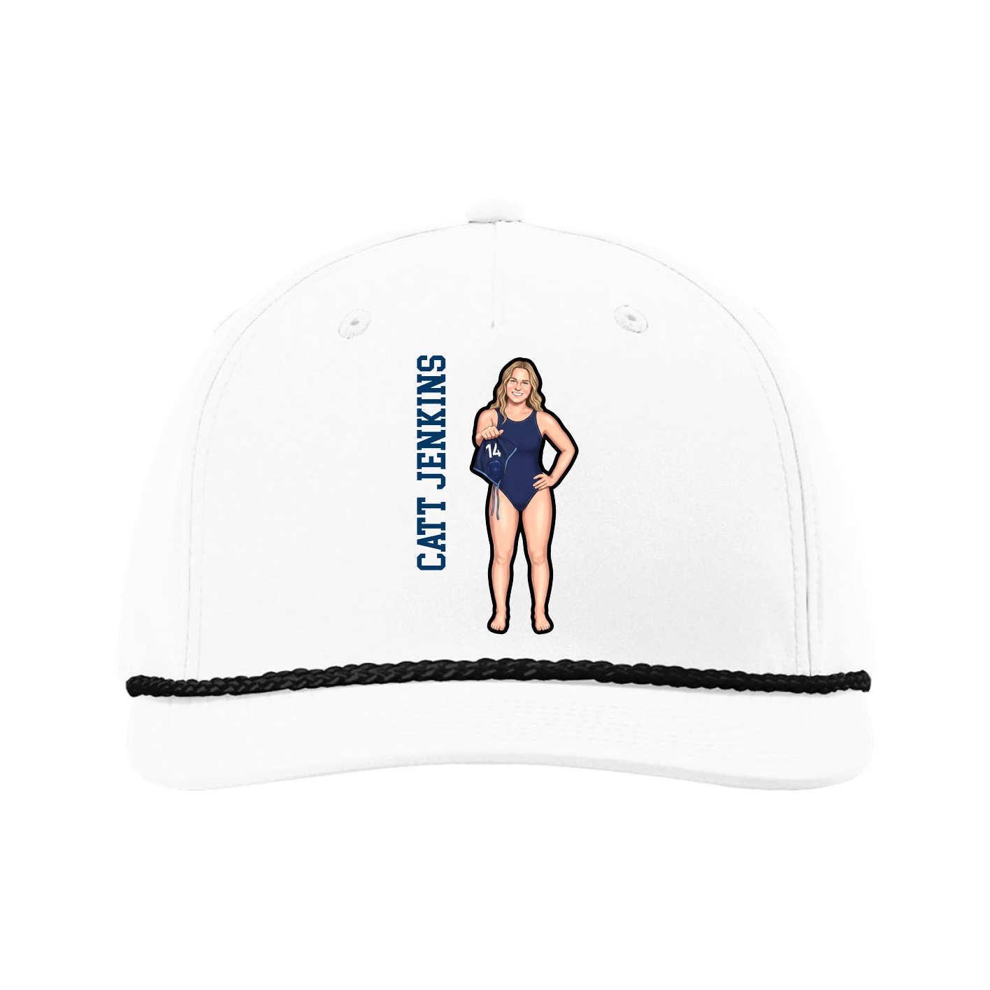Five-Panel Classic Rope Cap — Name Vertical in White