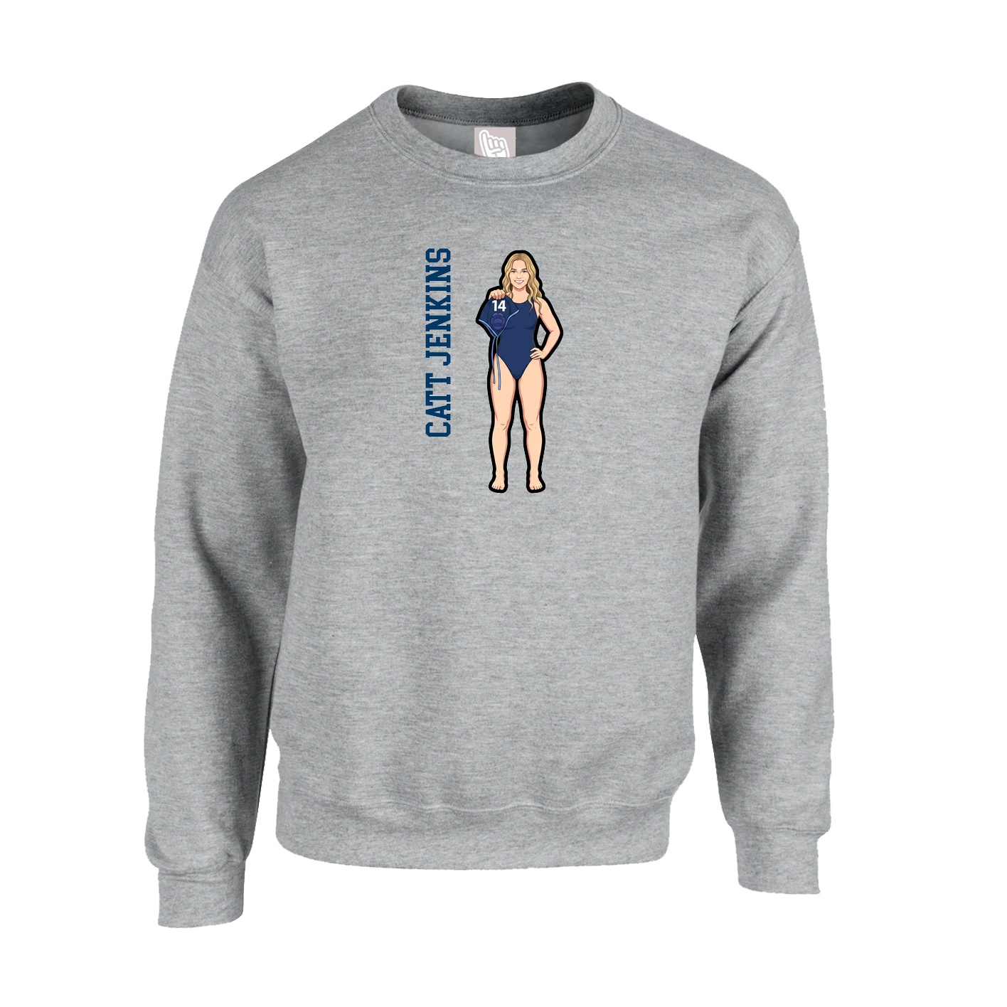 Fleece Crew — Name Vertical in Grey