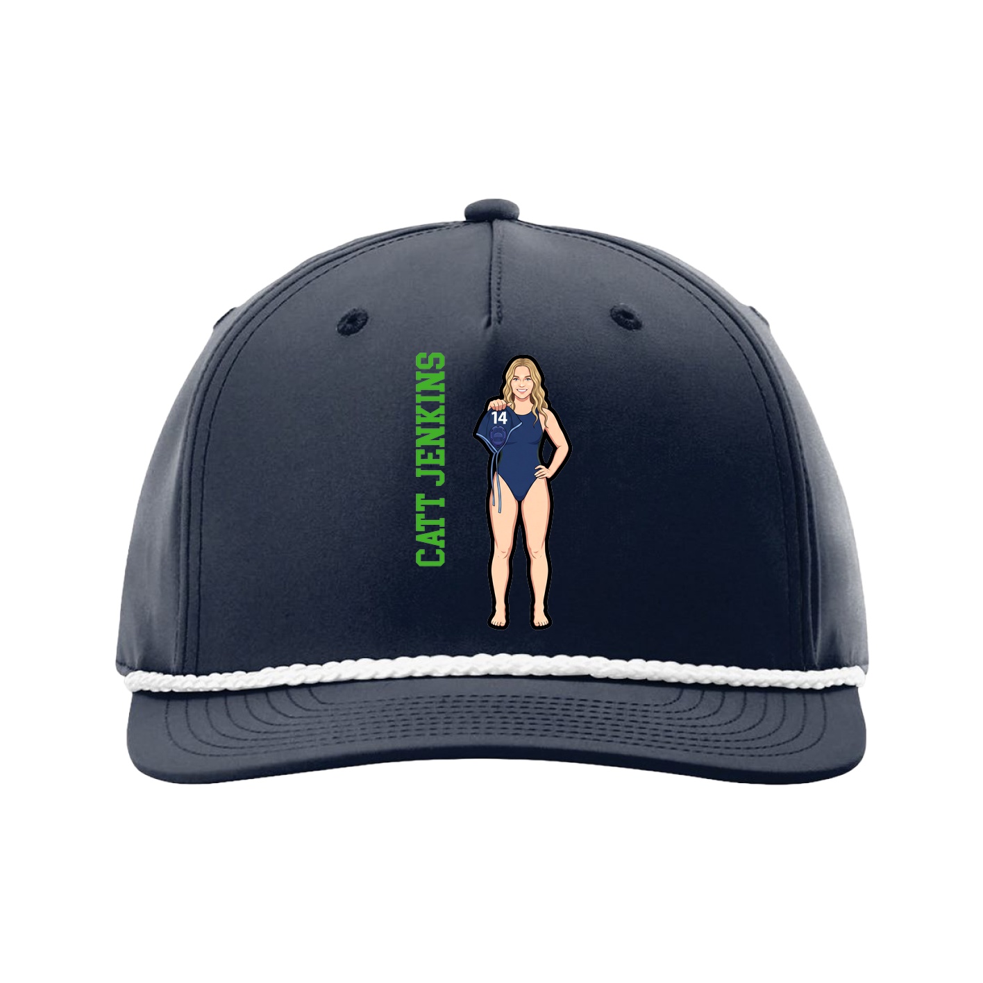 Five-Panel Classic Rope Cap — Name Vertical in Navy